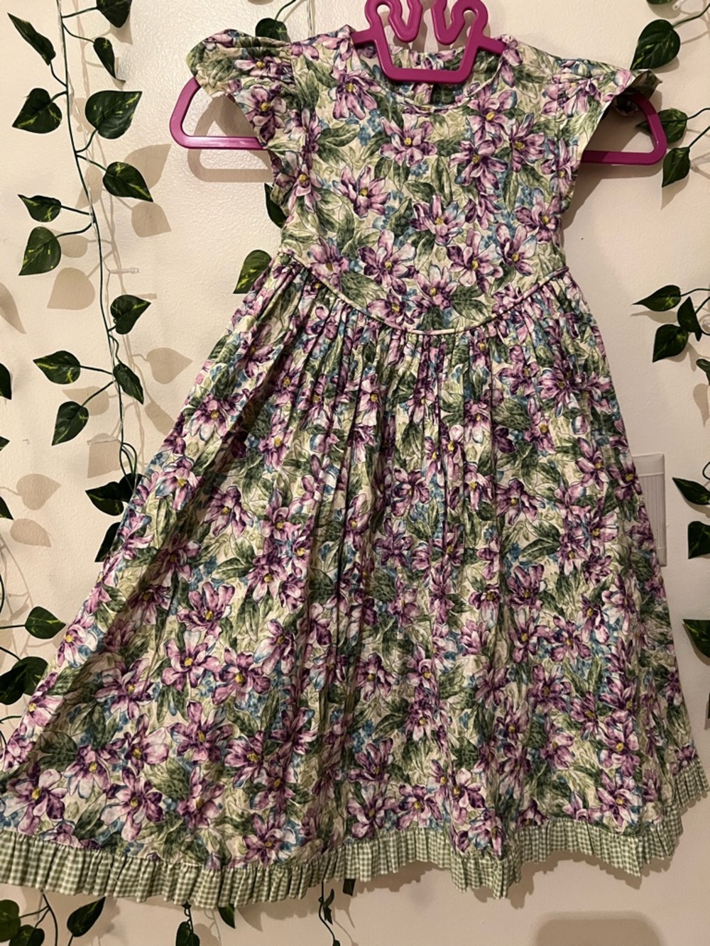 Rebecca Raggs Girls Purple and Green Floral Cotton Party Dress